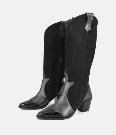 Dansi Western Inspired Black Suede Long Boots