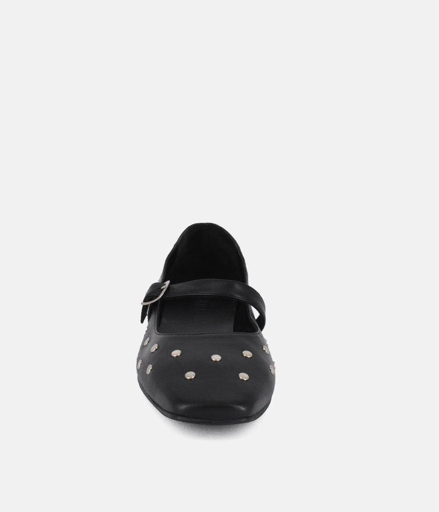 Dansi Funky Black Studded Leather Mary Jane Flats