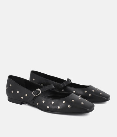 Dansi Funky Black Studded Leather Mary Jane Flats