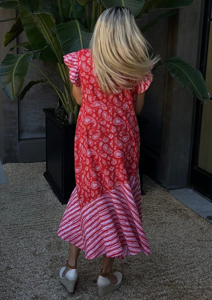 The Darla Dress- Red Paisley with flutter sleeves