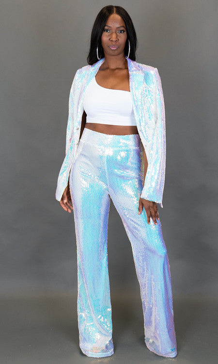 Glam Sequin Pants - Iridescent White