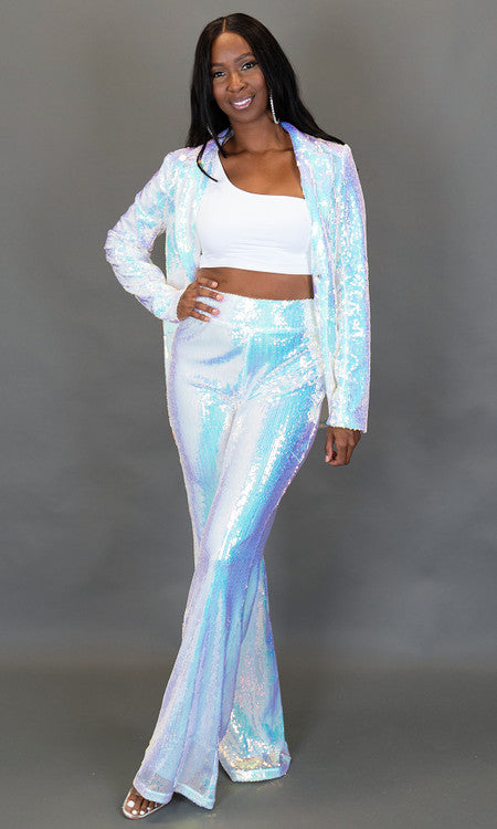 Glam Sequin Pants - Iridescent White