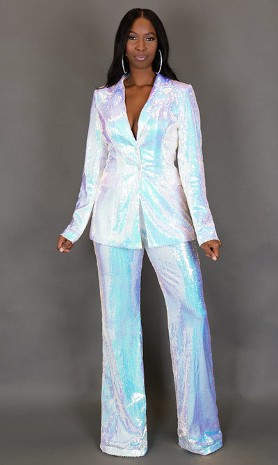 Glam Sequin Pants - Iridescent White