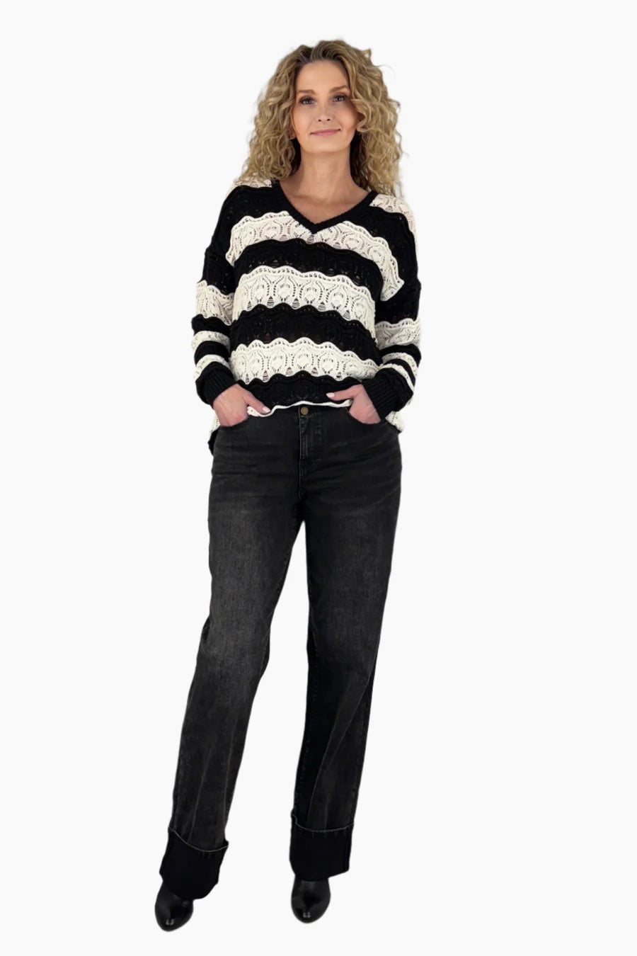 Swirl Stripe Crochet Sweater