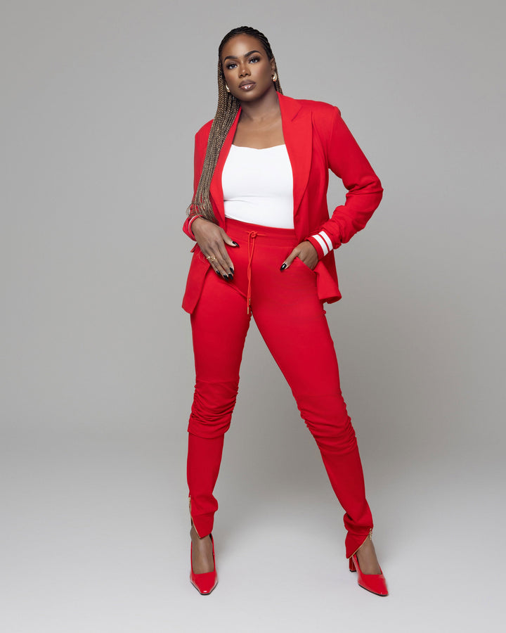 Red Tall Jogger Suit Jacket