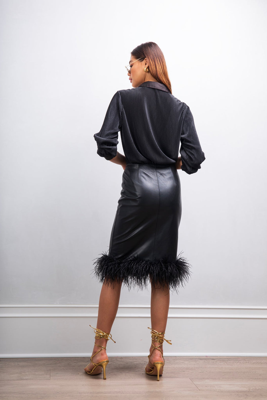 Avail Yourself Leather and Feather Skirt in Black