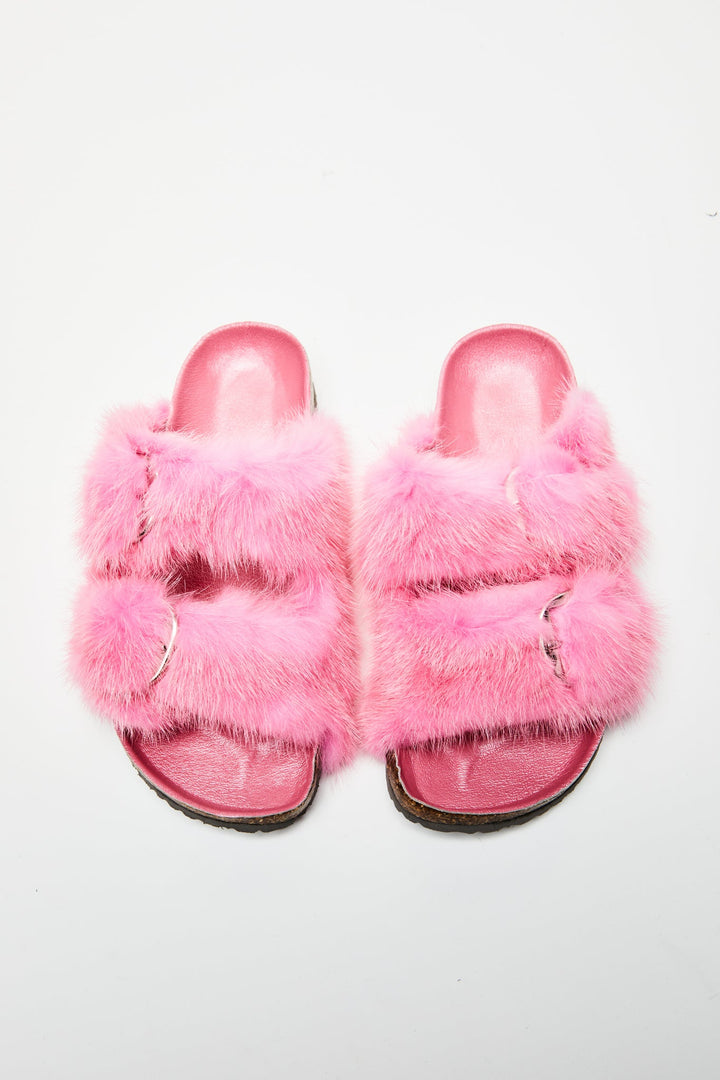 Starstruck Fur Slides in Pink