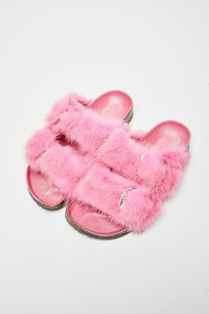 Starstruck Fur Slides in Pink