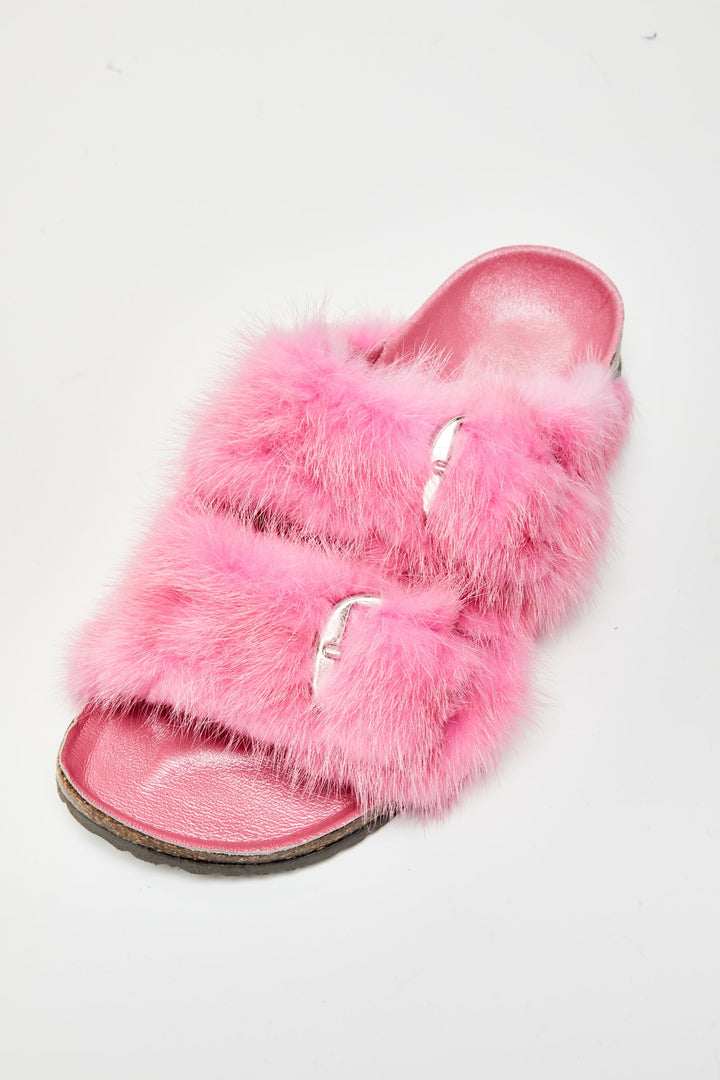 Starstruck Fur Slides in Pink