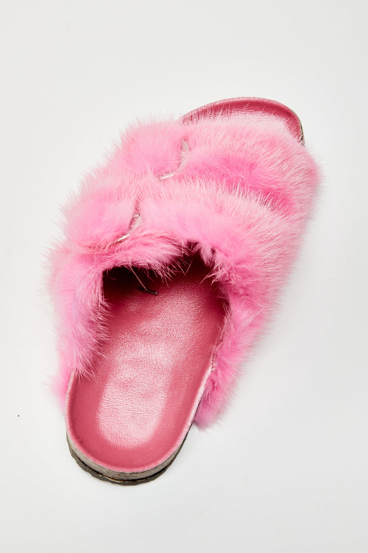 Starstruck Fur Slides in Pink