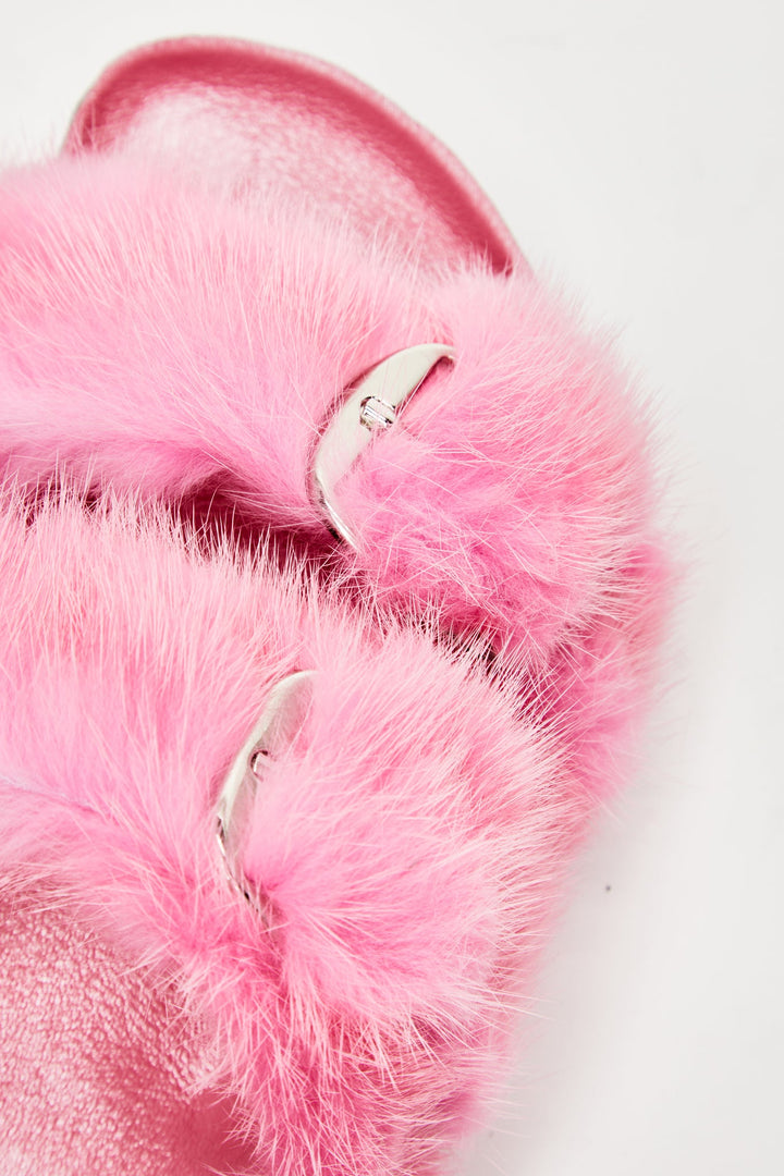 Starstruck Fur Slides in Pink