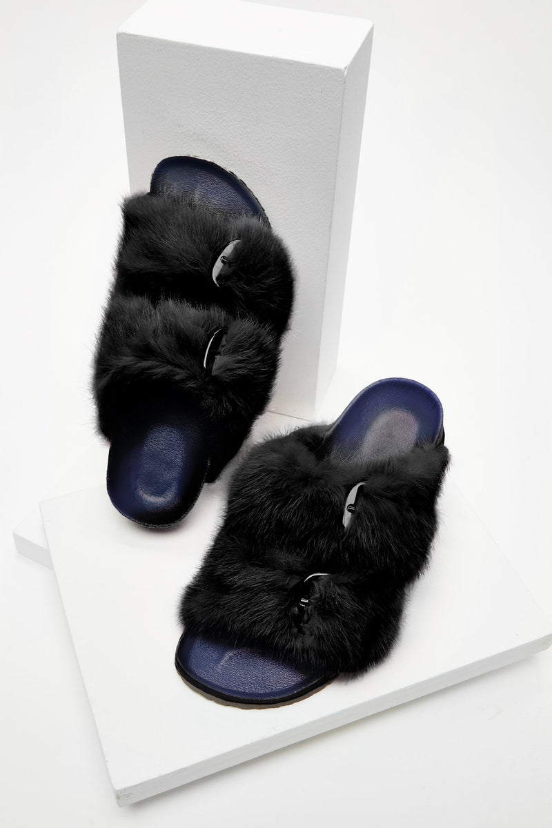 Starstruck Fur Slides in Black