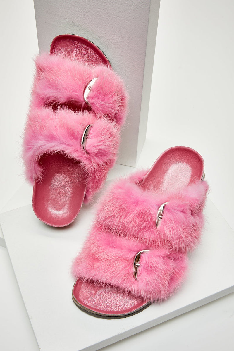 Starstruck Fur Slides in Pink