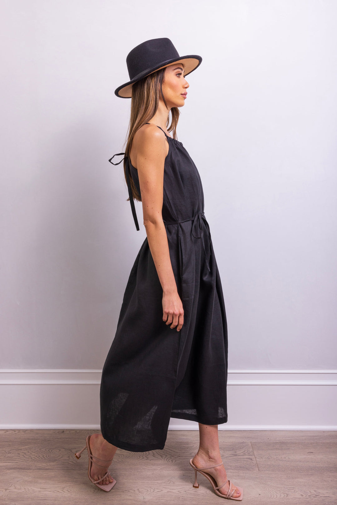 The Escape Linen Midi Dress in Black