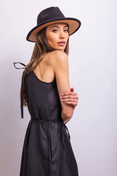 The Escape Linen Midi Dress in Black