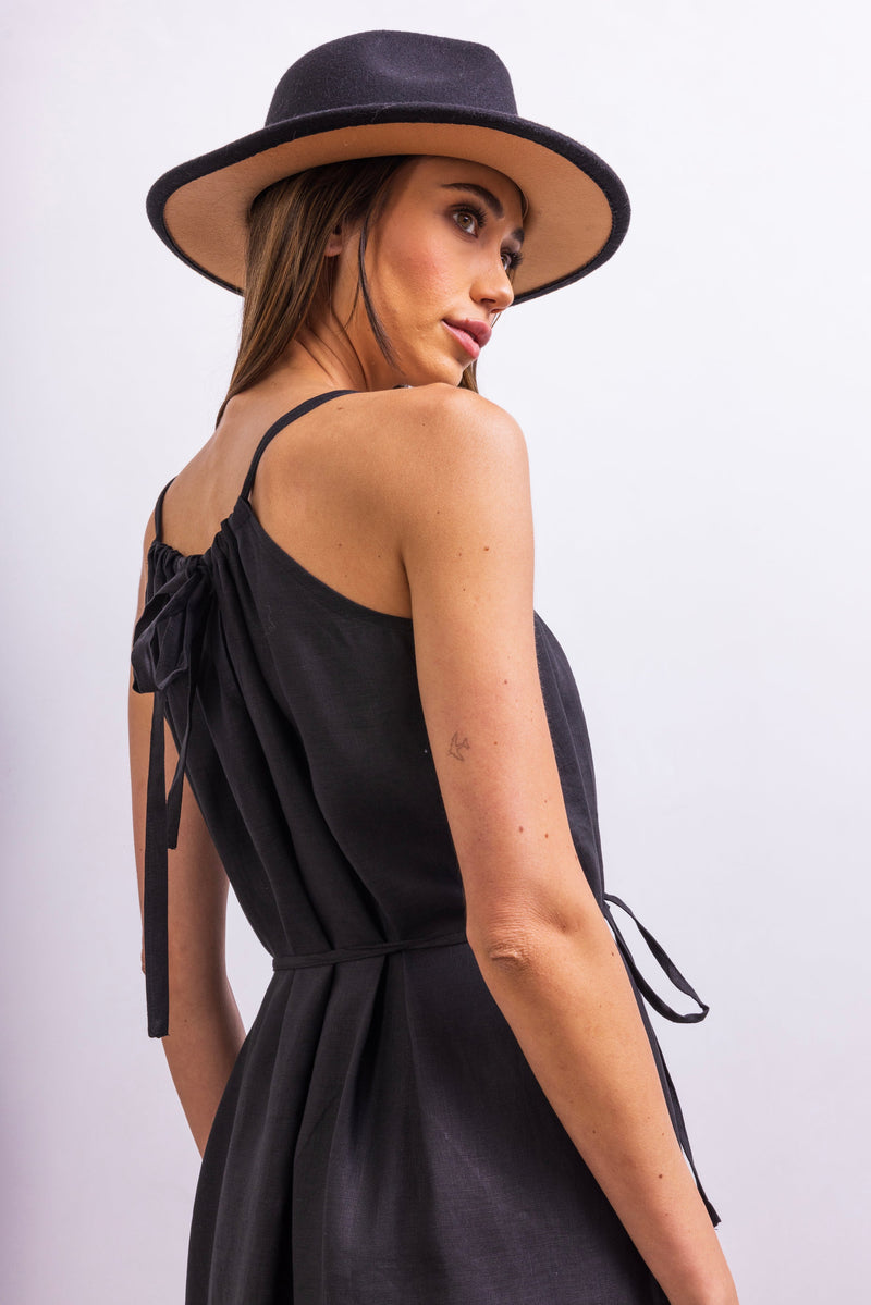 The Escape Linen Midi Dress in Black