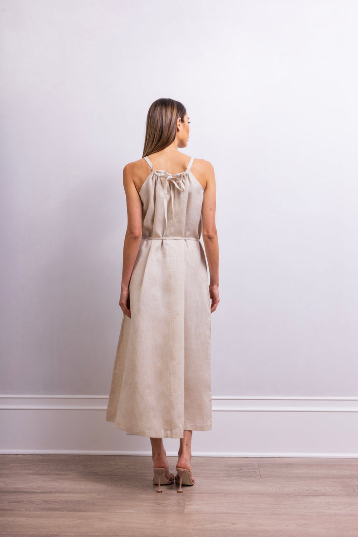 The Escape Linen Midi Dress in Beige