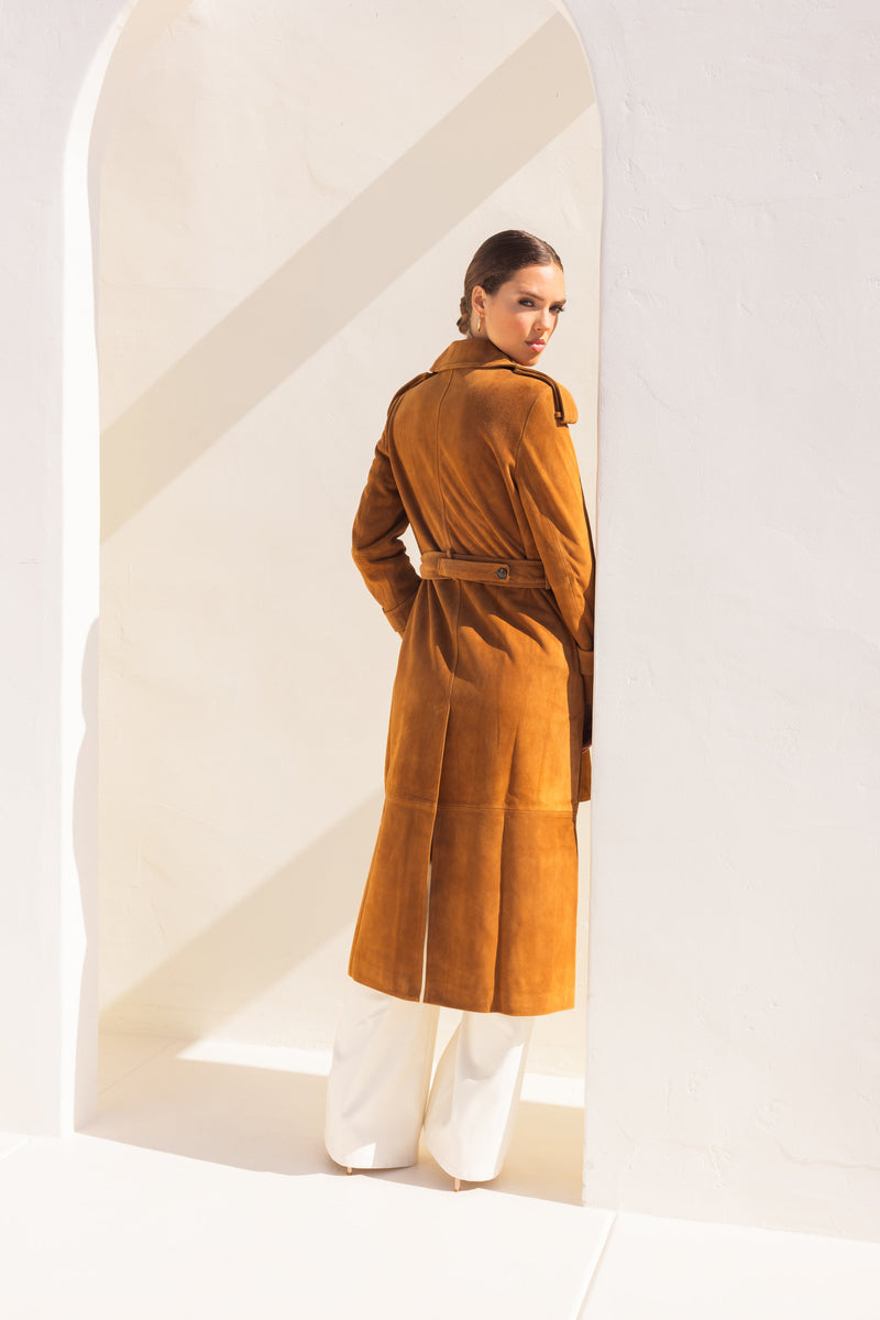 In Motion Suede Coat in Camel