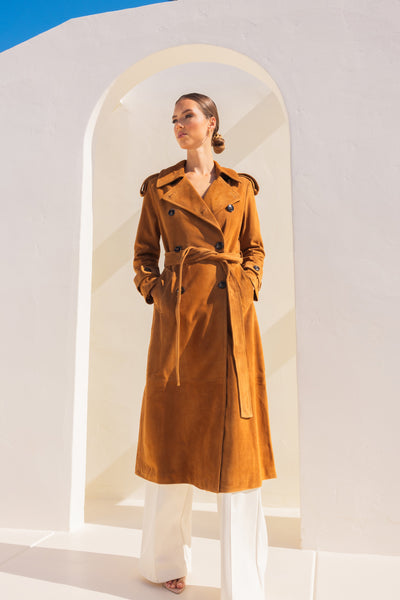 In Motion Suede Coat in Camel