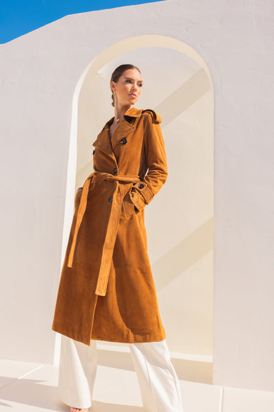 In Motion Suede Coat in Camel