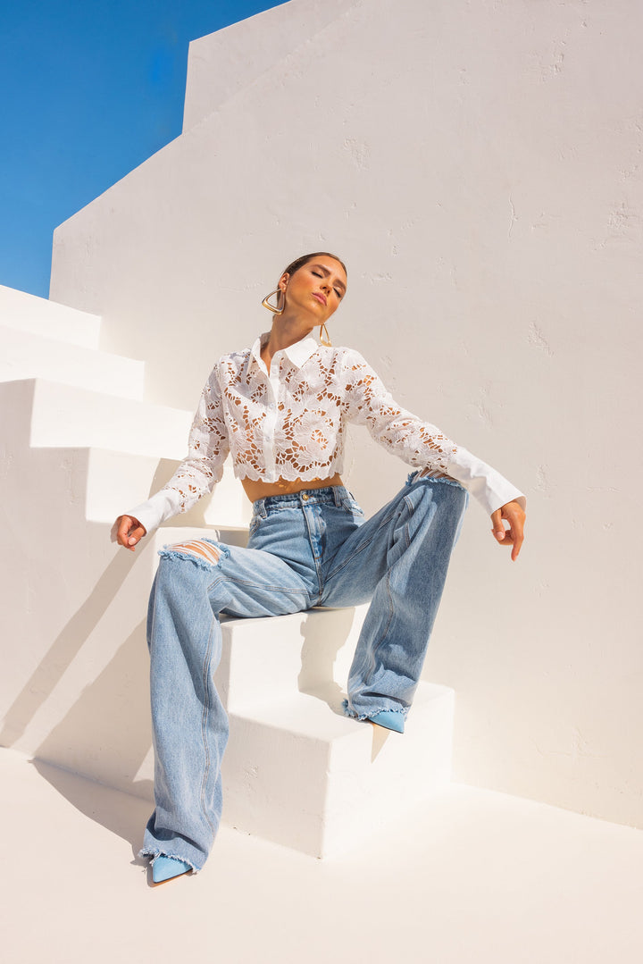 Shirt of my Dreams Button Down Cropped Shirt in White