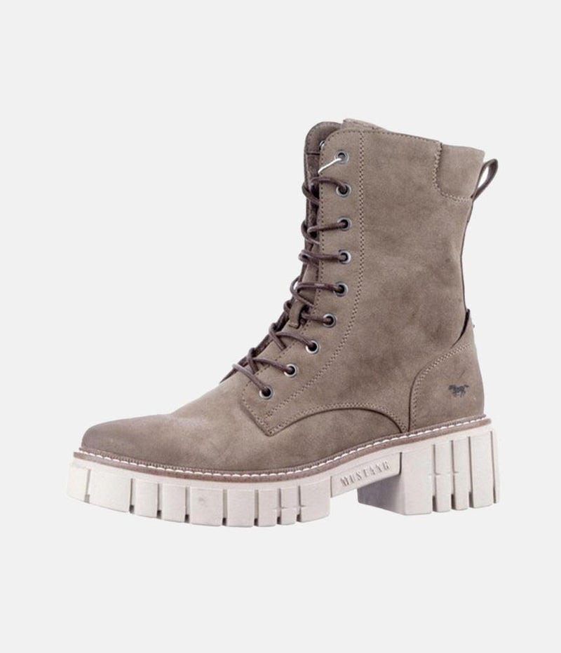 Mustang Taupe Platform Ankle Boots