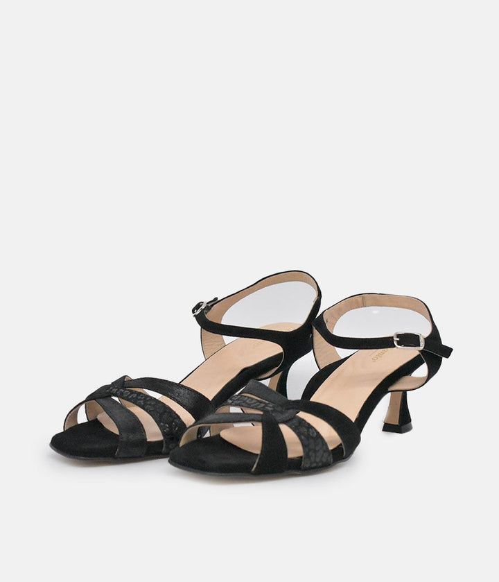 PieSanto Glamourous Black Suede Strappy Sandals