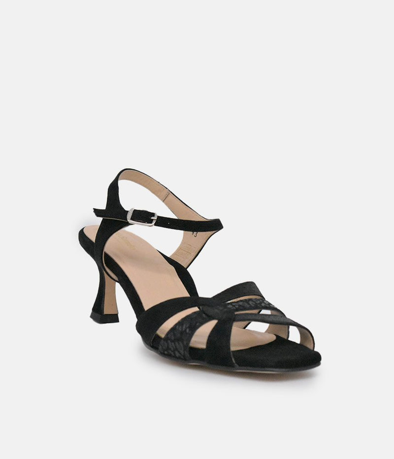 PieSanto Glamourous Black Suede Strappy Sandals