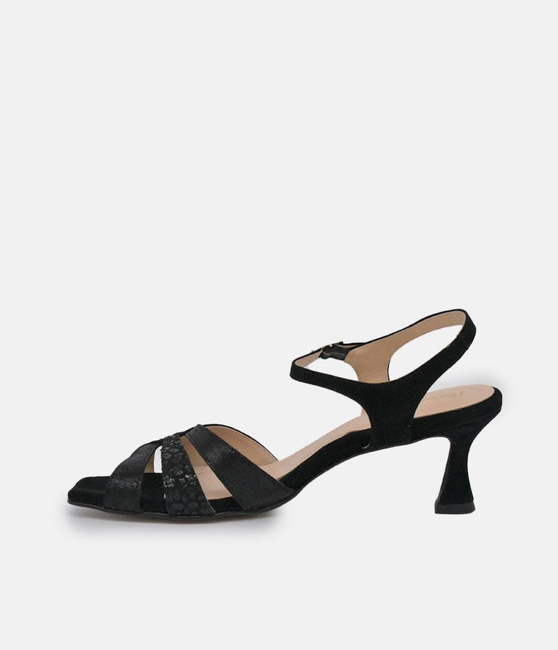 PieSanto Glamourous Black Suede Strappy Sandals