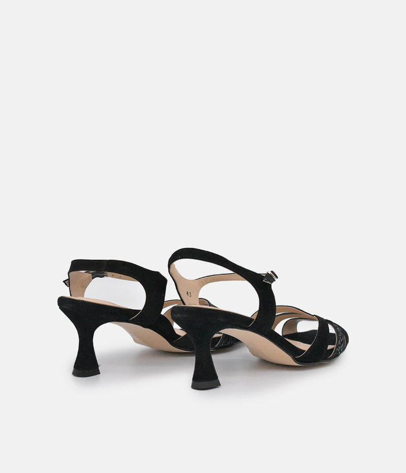 PieSanto Glamourous Black Suede Strappy Sandals