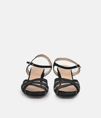 PieSanto Glamourous Black Suede Strappy Sandals