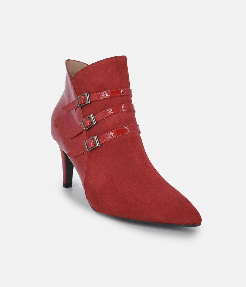 PieSanto Chic Wide Fit Cherry Red Buckle Ankle Boots