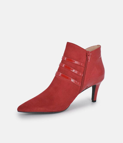 PieSanto Chic Wide Fit Cherry Red Buckle Ankle Boots