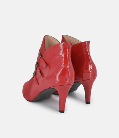 PieSanto Chic Wide Fit Cherry Red Buckle Ankle Boots