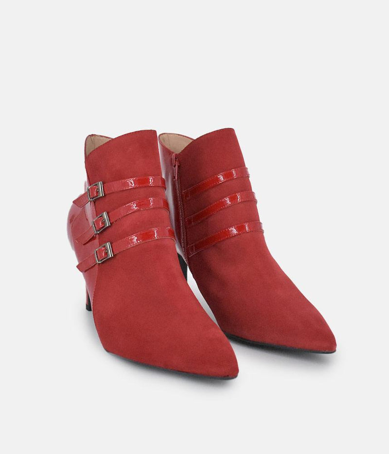 PieSanto Chic Wide Fit Cherry Red Buckle Ankle Boots