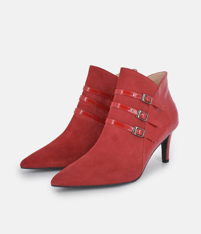 PieSanto Chic Wide Fit Cherry Red Buckle Ankle Boots