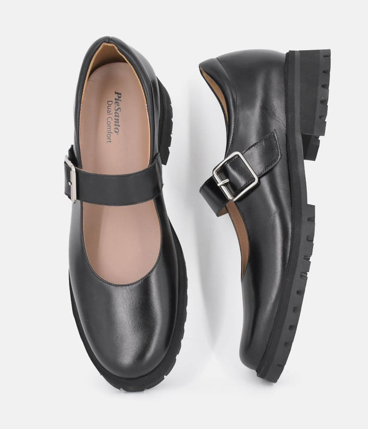 PieSanto Trendy Black Leather Mary Janes