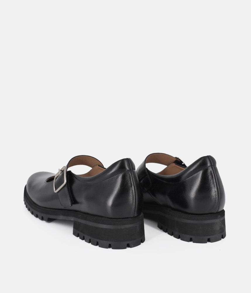 PieSanto Trendy Black Leather Mary Janes