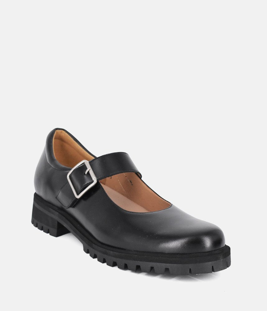 PieSanto Trendy Black Leather Mary Janes