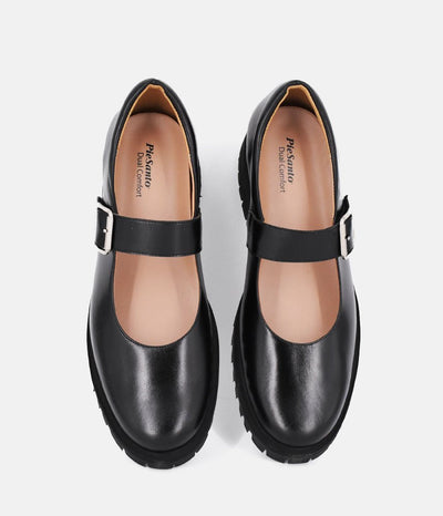 PieSanto Trendy Black Leather Mary Janes