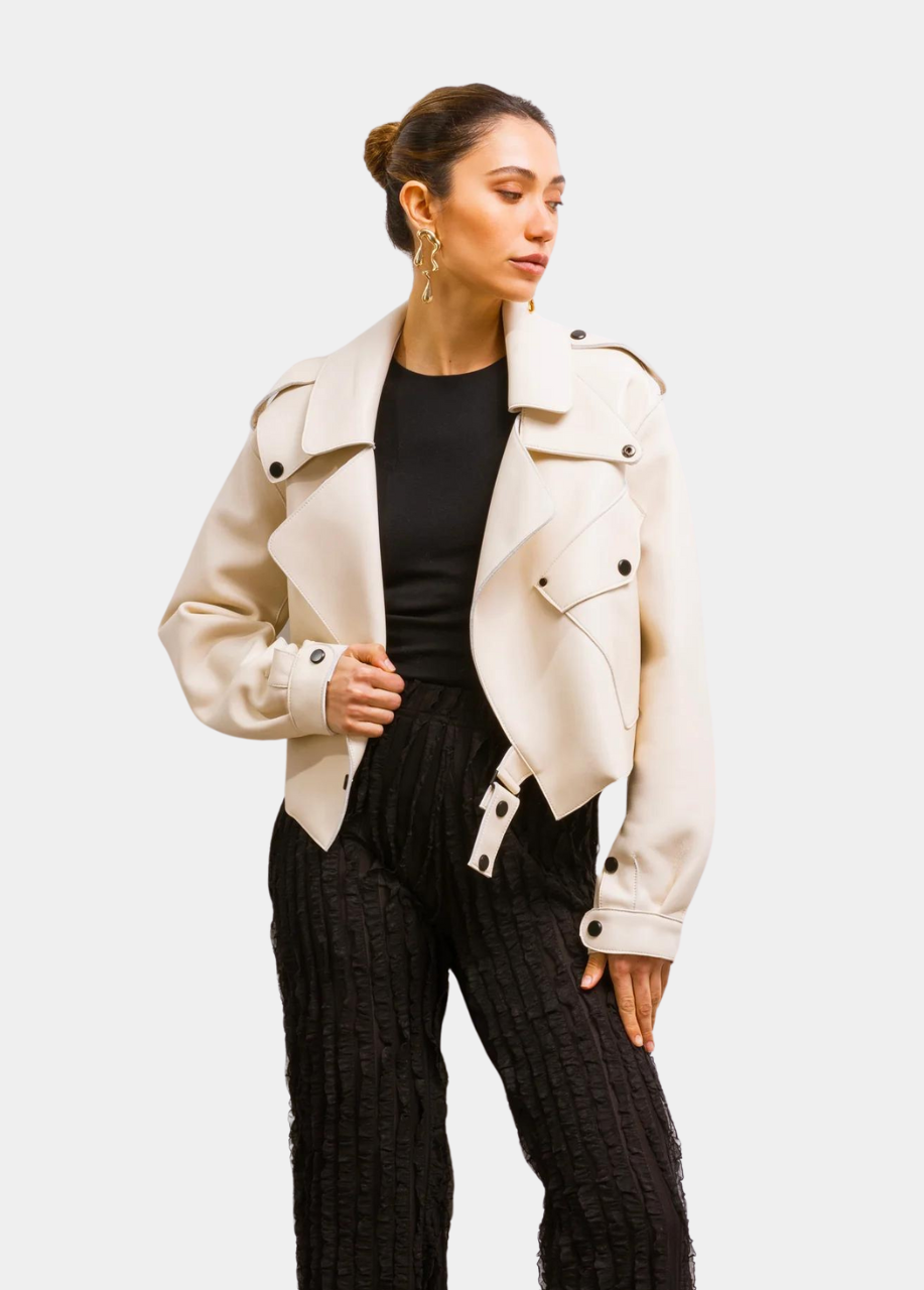 First Love Leather Jacket in Beige