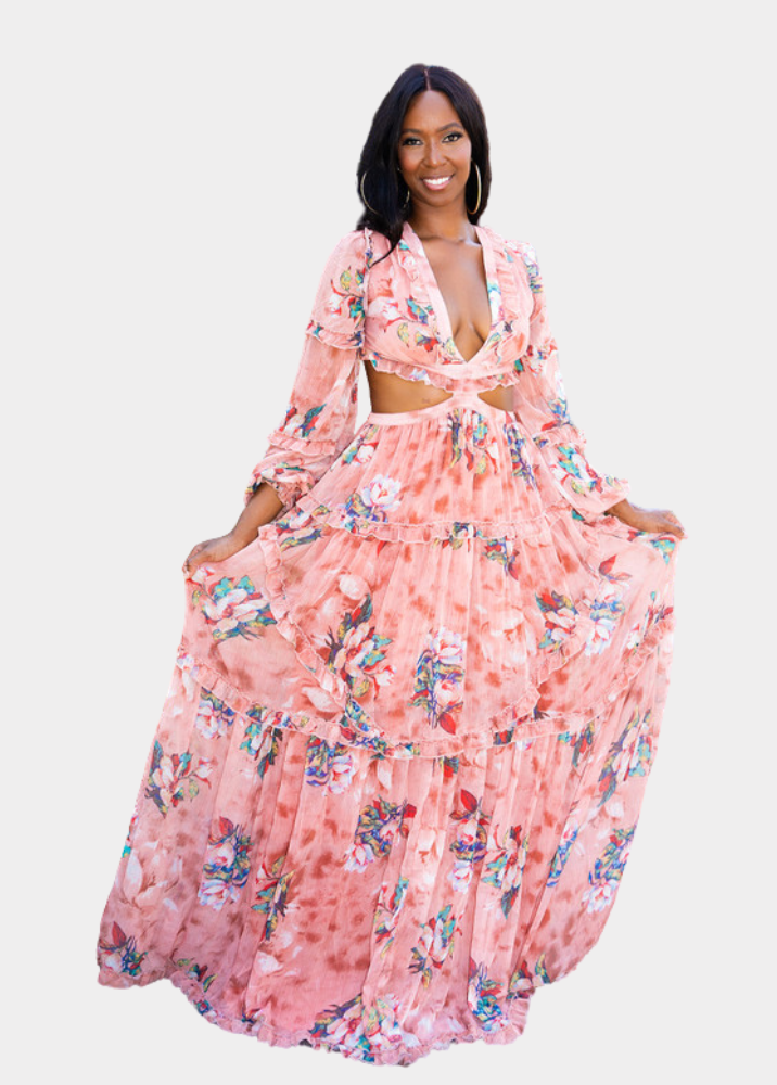 Floral Beauty Maxi Dress - Pink Rose