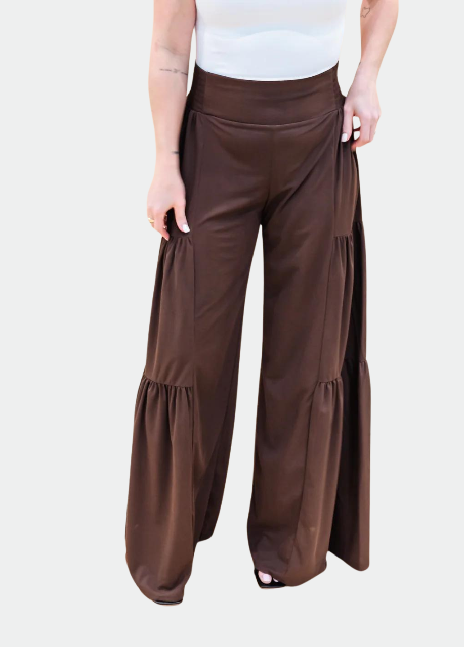 Tall Ribbed Tiered Palazzo Pants