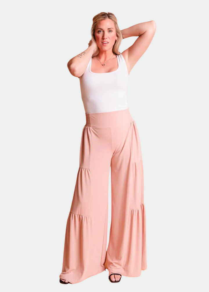 Tall Ribbed Tiered Palazzo Pants