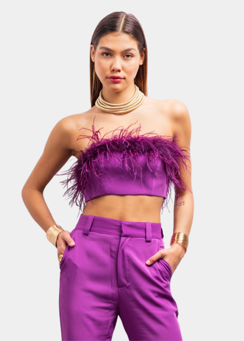 Say My Way Feather Crop Top in Purple