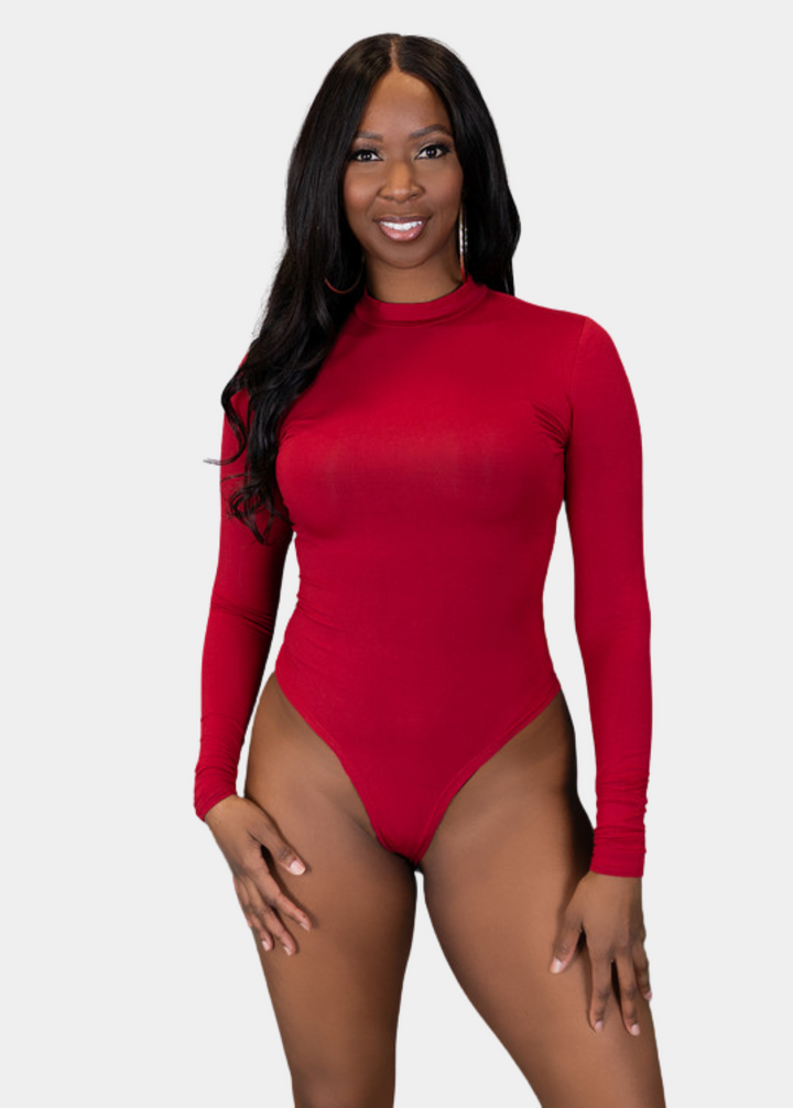 Mock Neck Bodysuit - Red