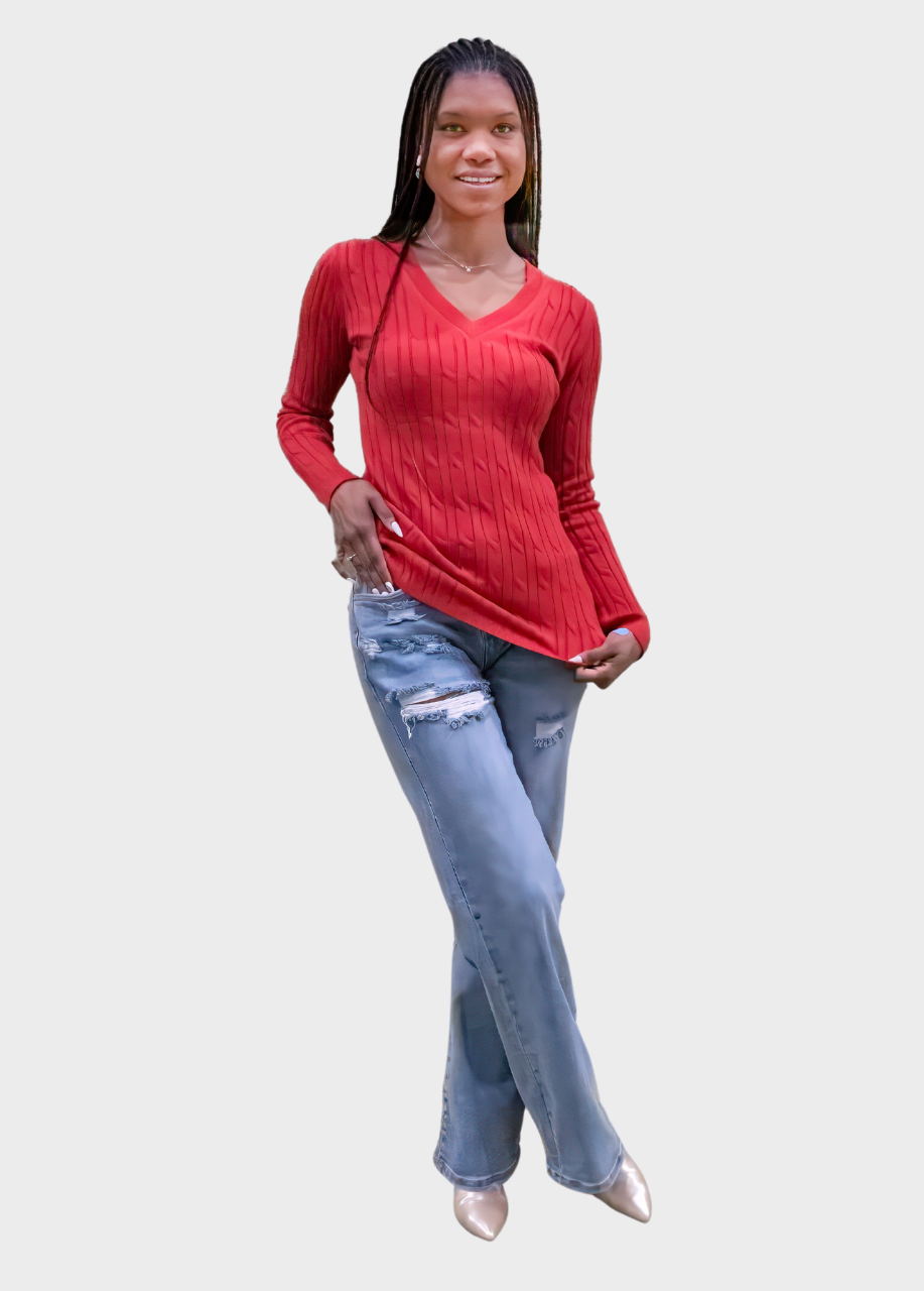 Tall V-Neck Cable Knit Sweater