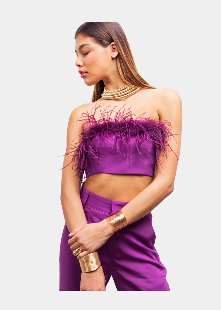 Say My Way Feather Crop Top in Purple