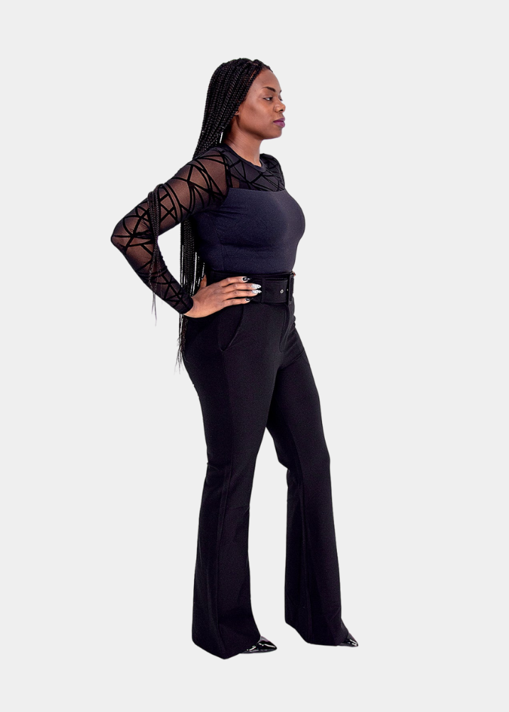 Tall Black Belted High Waisted Pants