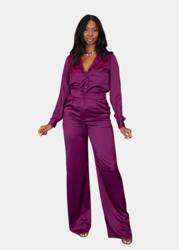 Stella Satin Pants - Plum